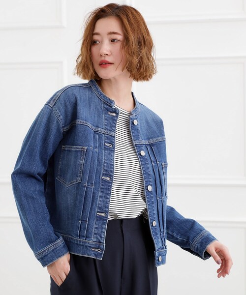 grove(グローブ)の「着心地軽やか、動きやすいストレッチデニムジャケット(デニムジャケット・レディース・オフホワイト/ブルー系その他/ネイビー/ブルー・02/03/04/01/05)」の13枚目の写真