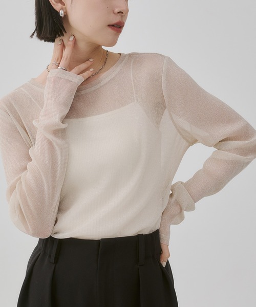 hunch(ハンチ)の「ラメシアークルーネックトップス(Tシャツ/カットソー・レディース・ライトブルー/オフホワイト/チャコール/ピンク・FREE)」の1枚目の写真