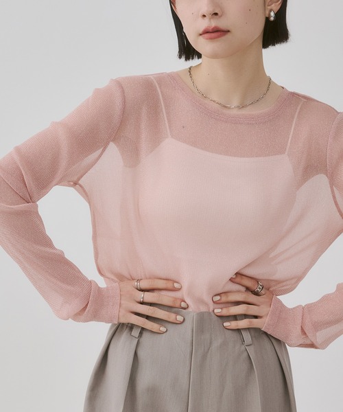 hunch(ハンチ)の「ラメシアークルーネックトップス(Tシャツ/カットソー・レディース・ライトブルー/オフホワイト/チャコール/ピンク・FREE)」の4枚目の写真