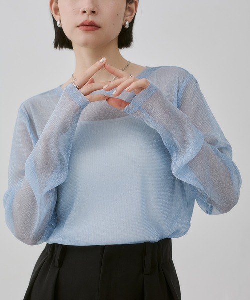 hunch(ハンチ)の「ラメシアークルーネックトップス(Tシャツ/カットソー・レディース・ライトブルー/オフホワイト/チャコール/ピンク・FREE)」の3枚目の写真