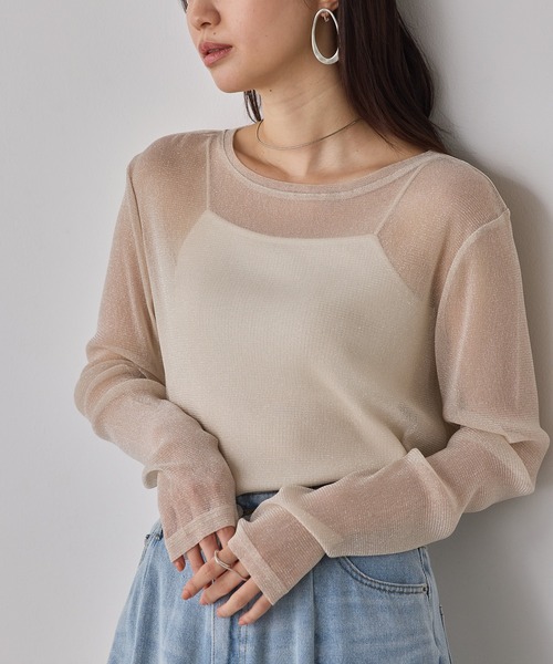 hunch(ハンチ)の「ラメシアークルーネックトップス(Tシャツ/カットソー・レディース・ライトブルー/オフホワイト/チャコール/ピンク・FREE)」の5枚目の写真