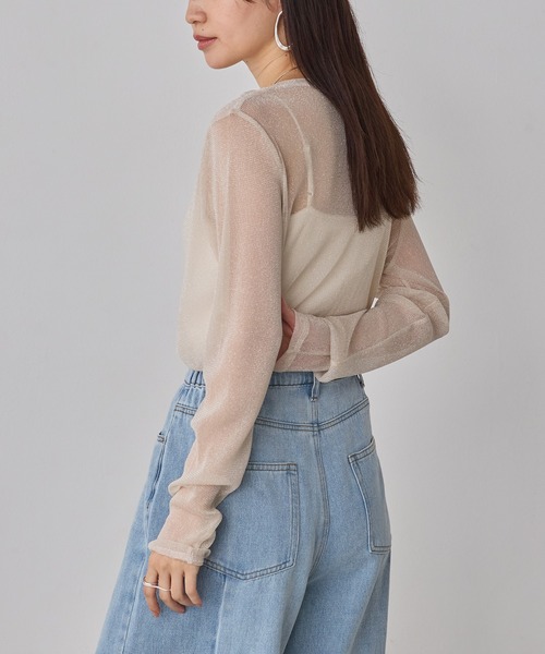 hunch(ハンチ)の「ラメシアークルーネックトップス(Tシャツ/カットソー・レディース・ライトブルー/オフホワイト/チャコール/ピンク・FREE)」の6枚目の写真