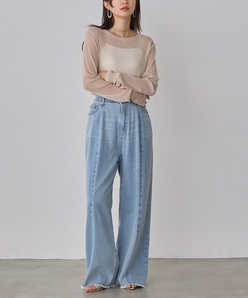 hunch(ハンチ)の「ラメシアークルーネックトップス(Tシャツ/カットソー・レディース・ライトブルー/オフホワイト/チャコール/ピンク・FREE)」の12枚目の写真