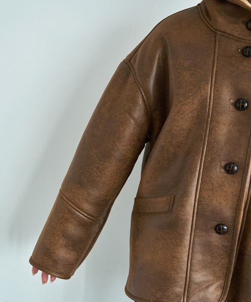 STYLE DELI（スタイルデリ）の「フェイクムートンオーバーコート（ムートンコート・レディース・ブラック/ブラウン・FREE）」の10枚目の写真