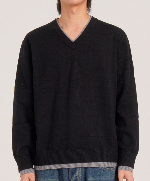 BUTTON SEOUL(ボタンソウル)の「ウールブレンドレイヤードVネックニット(ブラック)(ニット/セーター・メンズ・その他・LARGE/MEDIUM/X-LARGE)」の2枚目の写真