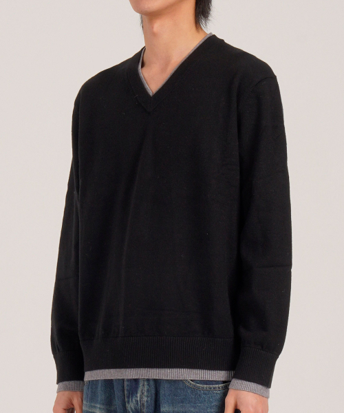 BUTTON SEOUL(ボタンソウル)の「ウールブレンドレイヤードVネックニット(ブラック)(ニット/セーター・メンズ・その他・LARGE/MEDIUM/X-LARGE)」の3枚目の写真