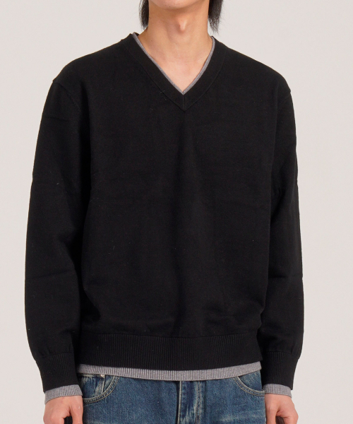 BUTTON SEOUL(ボタンソウル)の「ウールブレンドレイヤードVネックニット(ブラック)(ニット/セーター・メンズ・その他・LARGE/MEDIUM/X-LARGE)」の9枚目の写真