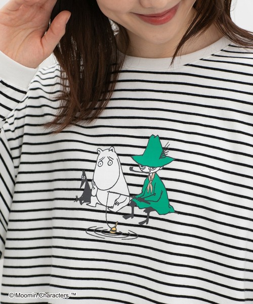Honeys(ハニーズ)の「ムーミン/長袖チュニック(Tシャツ/カットソー・レディース・ライトベージュ/ホワイト×ブラック/レッド/ネイビー・M/LL/L)」の1枚目の写真