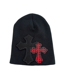 SK8ER ROCK（スケーターロック）の「Double Cross Patchwork Beanie ((black))（ニットキャップ/ビーニー）」
