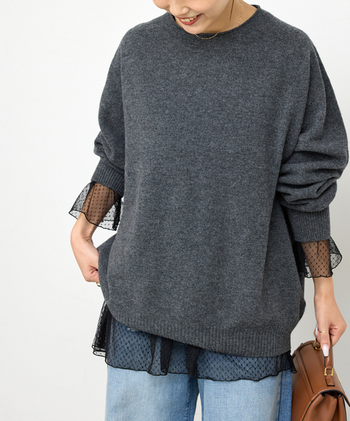 Spick & Span（スピックアンドスパン）の「《追加4》チュールドットチュニックプルオーバー（Tシャツ/カットソー・レディース・ブラック/ホワイト・FREE）」の19枚目の写真