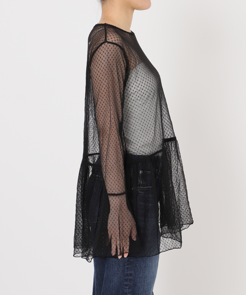 Spick & Span（スピックアンドスパン）の「《追加4》チュールドットチュニックプルオーバー（Tシャツ/カットソー・レディース・ブラック/ホワイト・FREE）」の4枚目の写真