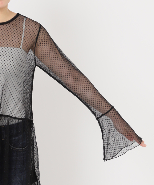 Spick & Span（スピックアンドスパン）の「《追加4》チュールドットチュニックプルオーバー（Tシャツ/カットソー・レディース・ブラック/ホワイト・FREE）」の5枚目の写真