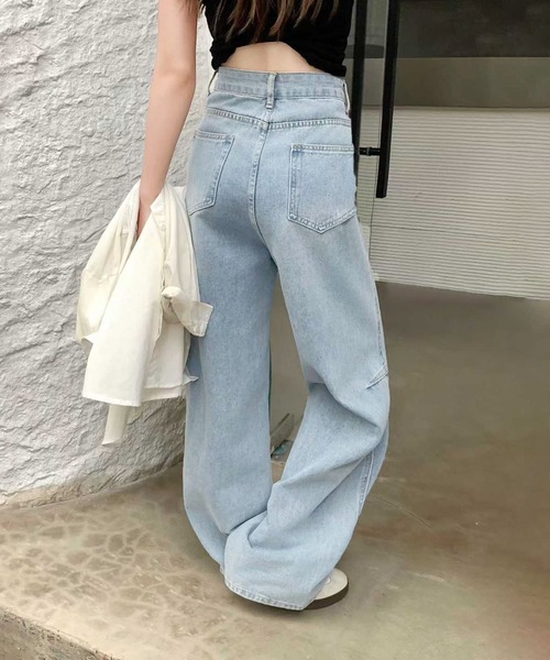 HOOK(フック)の「ハート刺繍 ワイドデニムパンツ(デニムパンツ・レディース・ライトブルー/ネイビー・M/S/L)」の19枚目の写真