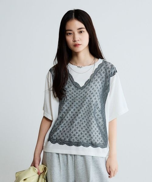 JEANASIS（ジーナシス）の「トロンプルイユレースビスチェTEE/663958（Tシャツ/カットソー・レディース・ホワイト/ホワイト系その他・FREE）」の2枚目の写真