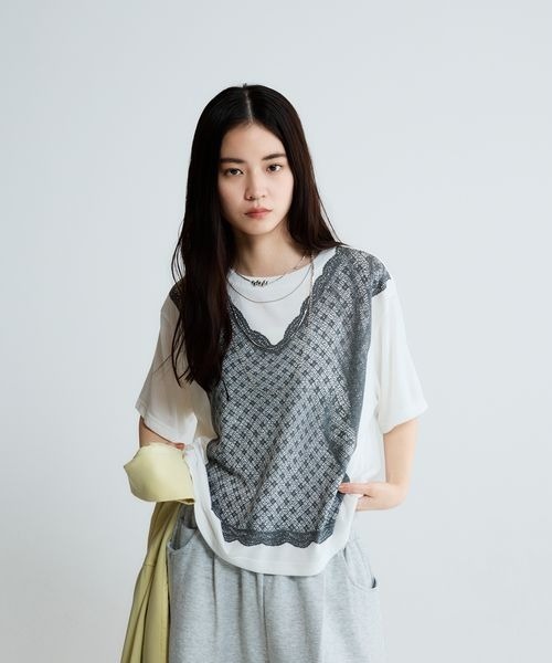 JEANASIS（ジーナシス）の「トロンプルイユレースビスチェTEE/663958（Tシャツ/カットソー・レディース・ホワイト/ホワイト系その他・FREE）」の7枚目の写真