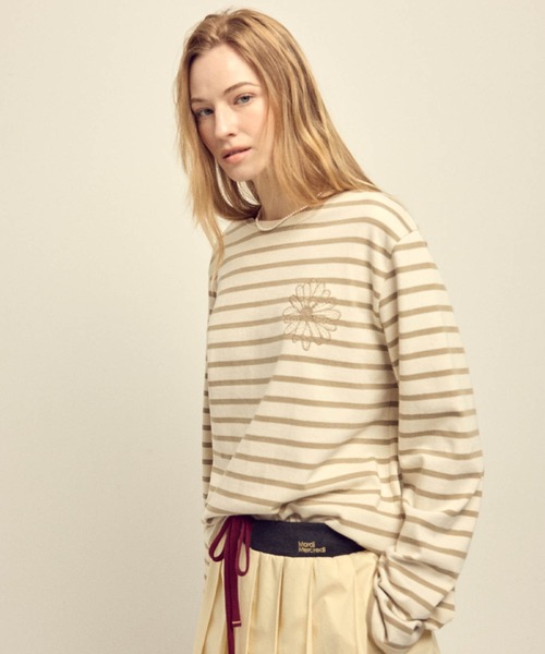 新作　正規品　ベージュ　ボーダー　ロンT Mardi Mercredi Mardi Mercredi（マルディメクルディ）の「TSHIRT LONG SLEEVE STRIPE