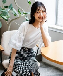 ANY SIS | ゆるVネックチュールフリル袖 プルオーバー(Tシャツ/カットソー)