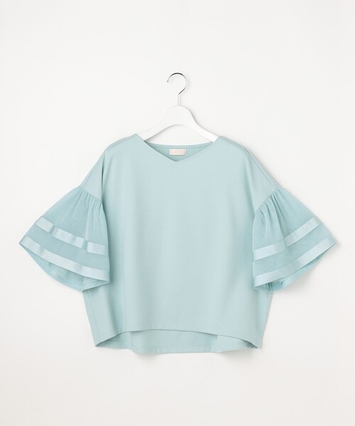 ANY SIS(エニィスィス)の「ゆるVネックチュールフリル袖 プルオーバー(Tシャツ/カットソー・レディース・スカイブルー系/ライトグリーン系/ホワイト系/ブラック系・MEDIUM)」の14枚目の写真