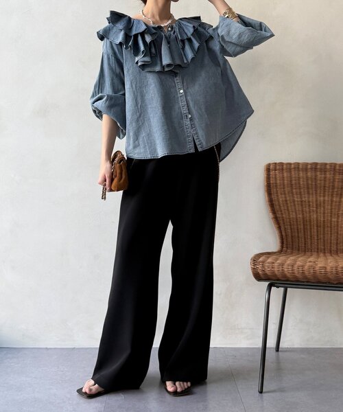 DouDou（ドゥドゥ）の「【WEB限定/セットアップ対応】セミワイドフレアパンツ（その他パンツ・レディース・オフホワイト/ブラック・FREE）」の22枚目の写真