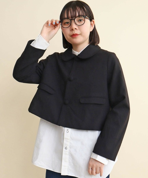 I am I in fact...（アイアムアイインファクト）の「丸襟ショート ジャケット（その他アウター・レディース・グレー/ブラック・FREE）」の2枚目の写真