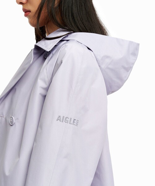 AIGLE（エーグル）の「防風 透湿 防水 GORE-TEX ゴアテックス ショートトレンチコート / フード取り外し可（トレンチコート・レディース・ブラウン/ベージュ/パープル/ブラック・34/36/40/38/42）」の12枚目の写真