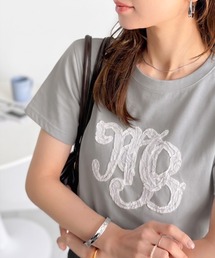 mily bilet（ミウィビレット）の「【mily bilet】1枚でサマになる。レースの透け感と光沢が魅力のレースワッペンTシャツ(半袖)（Tシャツ/カットソー）」