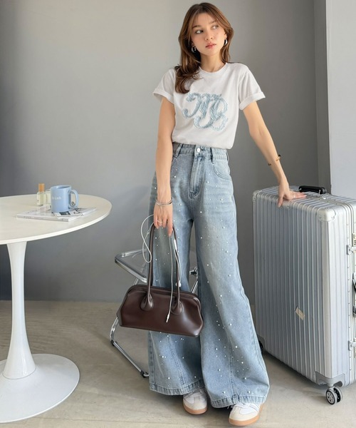 mily bilet（ミウィビレット）の「【mily bilet】1枚でサマになる。レースの透け感と光沢が魅力のレースワッペンTシャツ（半袖）（Tシャツ/カットソー・レディース・チャコール/ライトグレー/ホワイト・SMALL/X-LARGE/LARGE/MEDIUM）」の16枚目の写真