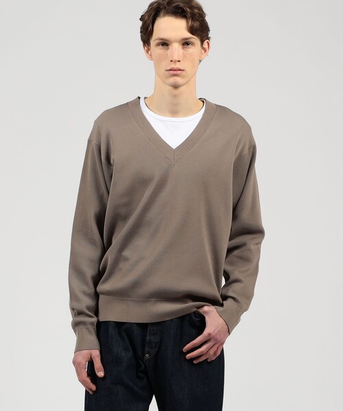 TOMORROWLAND （トゥモローランド）の「TOMORROWLAND tricot コットンポリエステルプレーティング  Vネックニット（ニット/セーター・メンズ・グレイッシュベージュ/ブラック/ライトカーキ/ライトグレー・L/M/S）」の5枚目の写真