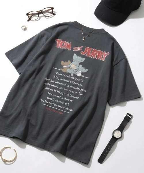 Tom&Jerry(トムアンドジェリー)の「2026SS Tom&Jerry/トムとジェリー オーバーサイズ ヴィンテージライクプリント ラグラン 半袖Tシャツ レディース メンズ(Tシャツ/カットソー・レディース・スミクロ/ブラック系その他/ブラック系その他2/アイボリー/ホワイト系その他2/ブルーグレー/ピンク/ホワイト系その他・M/LL/L)」の7枚目の写真