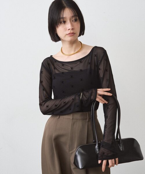 LOUNGEDRESS（ラウンジドレス）の「モノグラムシアープルオーバー（Tシャツ/カットソー・レディース・ベージュ/ブラック・FREE）」の8枚目の写真