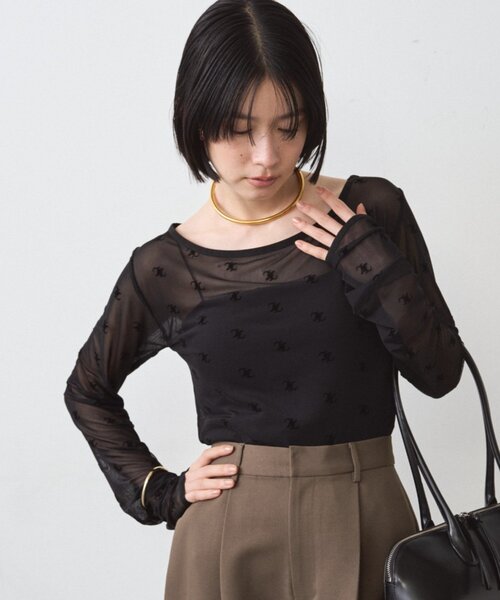 LOUNGEDRESS（ラウンジドレス）の「モノグラムシアープルオーバー（Tシャツ/カットソー・レディース・ベージュ/ブラック・FREE）」の9枚目の写真