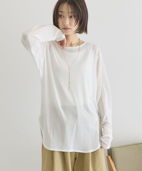 AMERICAN HOLIC（アメリカンホリック）の「ラウンドカットシアープルオーバー（Tシャツ/カットソー・レディース・チャコールグレー/オフホワイト/グレイッシュベージュ/ライトイエロー・FREE）」の5枚目の写真