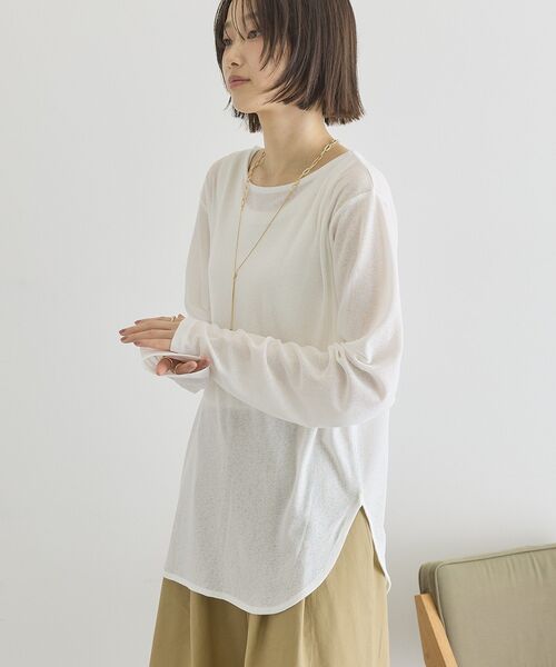 AMERICAN HOLIC（アメリカンホリック）の「ラウンドカットシアープルオーバー（Tシャツ/カットソー・レディース・チャコールグレー/オフホワイト/グレイッシュベージュ/ライトイエロー・FREE）」の6枚目の写真