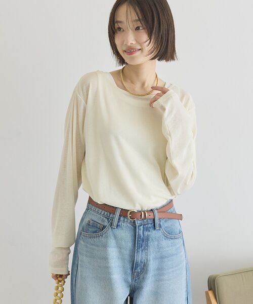 AMERICAN HOLIC（アメリカンホリック）の「ラウンドカットシアープルオーバー（Tシャツ/カットソー・レディース・チャコールグレー/オフホワイト/グレイッシュベージュ/ライトイエロー・FREE）」の10枚目の写真