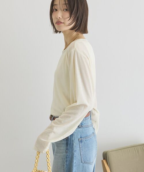 AMERICAN HOLIC（アメリカンホリック）の「ラウンドカットシアープルオーバー（Tシャツ/カットソー・レディース・チャコールグレー/オフホワイト/グレイッシュベージュ/ライトイエロー・FREE）」の11枚目の写真