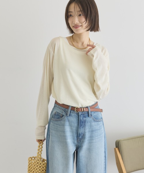 AMERICAN HOLIC（アメリカンホリック）の「ラウンドカットシアープルオーバー（Tシャツ/カットソー・レディース・チャコールグレー/オフホワイト/グレイッシュベージュ/ライトイエロー・FREE）」の4枚目の写真