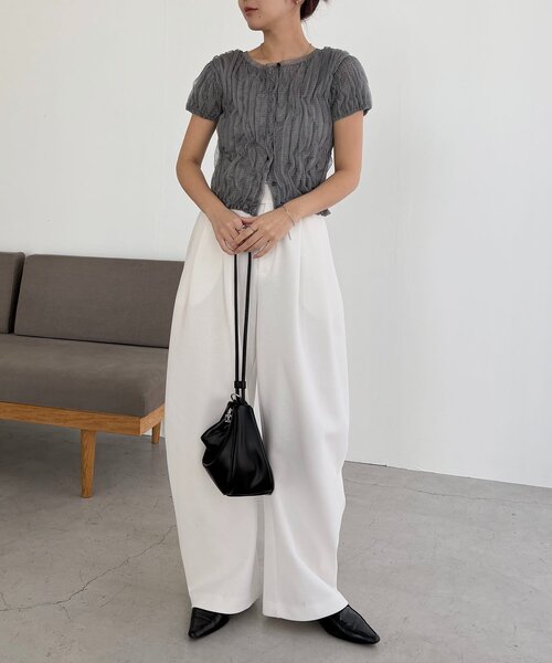 CAPRICIEUX LE'MAGE（カプリシューレマージュ）の「シャーリング半袖カーディガン（カーディガン/ボレロ・レディース・ベージュ/グレー/ホワイト・FREE）」の19枚目の写真