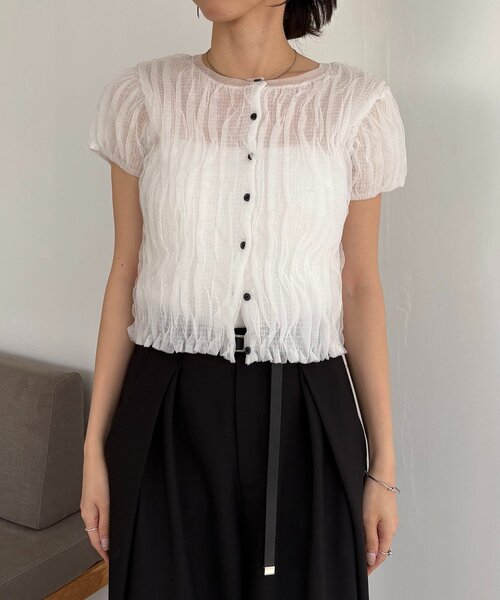 CAPRICIEUX LE'MAGE（カプリシューレマージュ）の「シャーリング半袖カーディガン（カーディガン/ボレロ・レディース・ベージュ/グレー/ホワイト・FREE）」の18枚目の写真