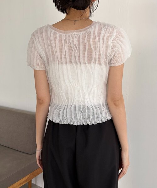 CAPRICIEUX LE'MAGE（カプリシューレマージュ）の「シャーリング半袖カーディガン（カーディガン/ボレロ・レディース・ベージュ/グレー/ホワイト・FREE）」の16枚目の写真