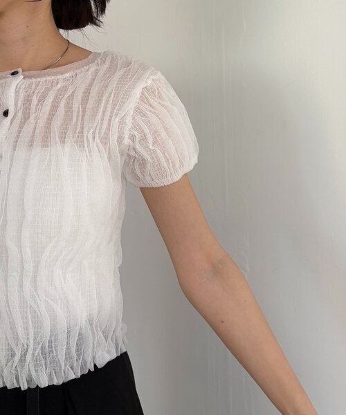 CAPRICIEUX LE'MAGE（カプリシューレマージュ）の「シャーリング半袖カーディガン（カーディガン/ボレロ・レディース・ベージュ/グレー/ホワイト・FREE）」の15枚目の写真