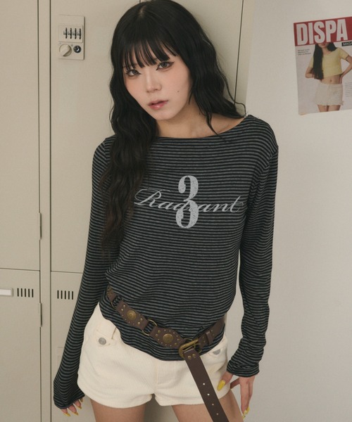 WEGO(ウィゴー)の「DISPARK/【26年春新作】ボーダーグラフィックトップ(Tシャツ/カットソー・レディース・ブラック/アイボリー・FREE)」の8枚目の写真