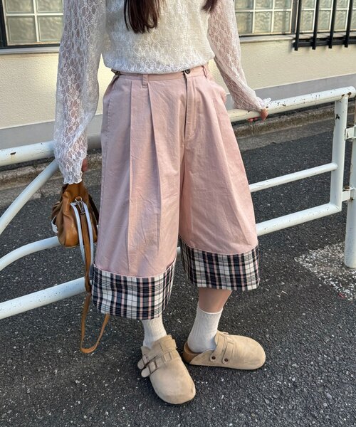 CIAOPANIC(チャオパニック)の「(ドット/チェック)2WAYロールアップハーフパンツ(その他パンツ・レディース・ピンク/ベージュ/ネイビー/ホワイト・ONE SIZE)」の4枚目の写真