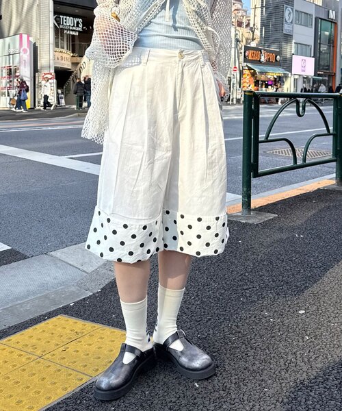 CIAOPANIC(チャオパニック)の「(ドット/チェック)2WAYロールアップハーフパンツ(その他パンツ・レディース・ピンク/ベージュ/ネイビー/ホワイト・ONE SIZE)」の7枚目の写真