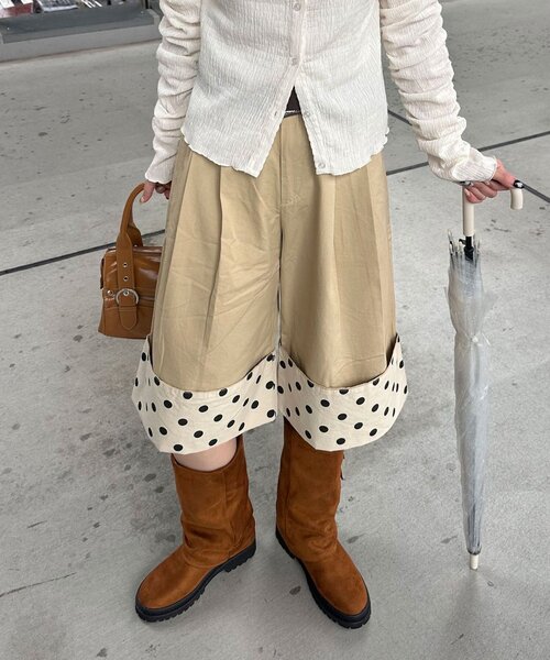 CIAOPANIC(チャオパニック)の「(ドット/チェック)2WAYロールアップハーフパンツ(その他パンツ・レディース・ピンク/ベージュ/ネイビー/ホワイト・ONE SIZE)」の14枚目の写真