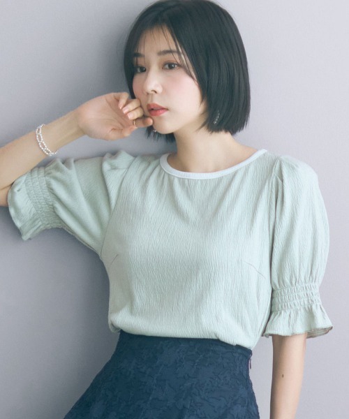 marun(マルン)の「<大きいサイズ>キャンディースリーブ風デザインカットソー marun(Tシャツ/カットソー・レディース・ミント/オフホワイト・L/LL/3L/4L/5L)」の2枚目の写真