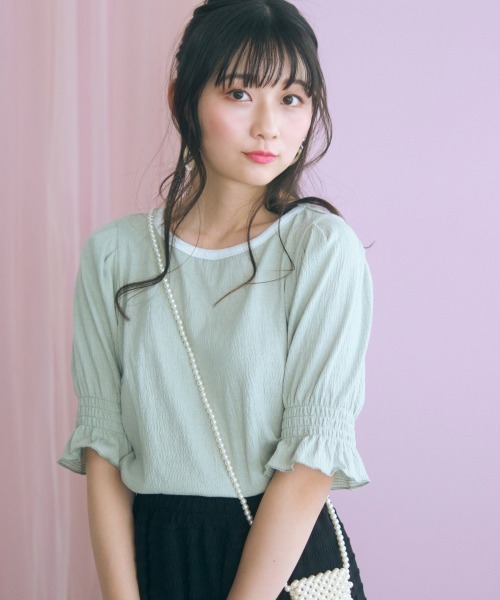 marun(マルン)の「<大きいサイズ>キャンディースリーブ風デザインカットソー marun(Tシャツ/カットソー・レディース・ミント/オフホワイト・L/LL/3L/4L/5L)」の19枚目の写真