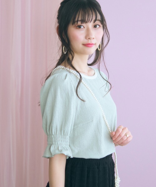 marun(マルン)の「<大きいサイズ>キャンディースリーブ風デザインカットソー marun(Tシャツ/カットソー・レディース・ミント/オフホワイト・L/LL/3L/4L/5L)」の20枚目の写真