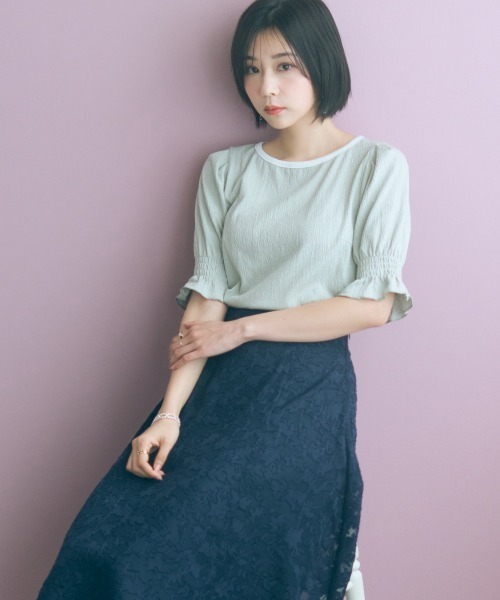 marun(マルン)の「<大きいサイズ>キャンディースリーブ風デザインカットソー marun(Tシャツ/カットソー・レディース・ミント/オフホワイト・L/LL/3L/4L/5L)」の6枚目の写真