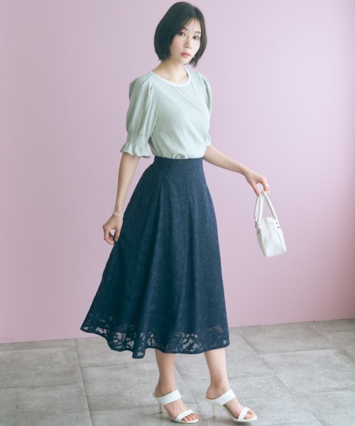 marun(マルン)の「<大きいサイズ>キャンディースリーブ風デザインカットソー marun(Tシャツ/カットソー・レディース・ミント/オフホワイト・L/LL/3L/4L/5L)」の4枚目の写真