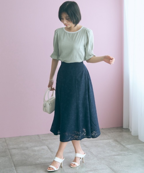 marun(マルン)の「<大きいサイズ>キャンディースリーブ風デザインカットソー marun(Tシャツ/カットソー・レディース・ミント/オフホワイト・L/LL/3L/4L/5L)」の5枚目の写真